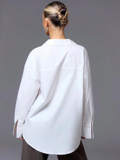 MUSERA Oversized Basic Smart Casual Button Up Shirt Old Money Vacation Everyday Airport Holiday Beach Office Cover Up Back To School Work White Autumn