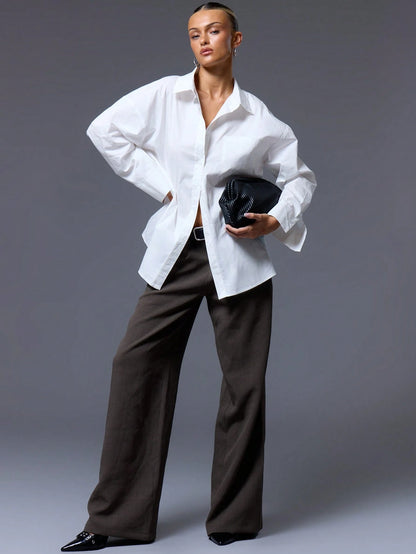MUSERA Oversized Basic Smart Casual Button Up Shirt Old Money Vacation Everyday Airport Holiday Beach Office Cover Up Back To School Work White Autumn