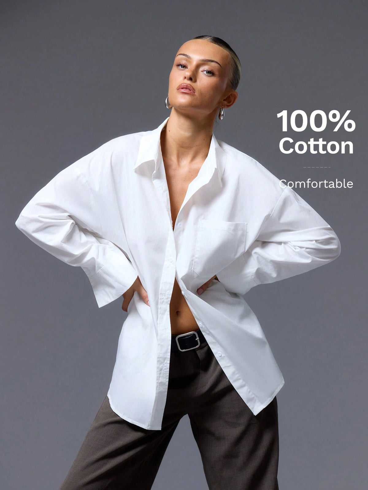 MUSERA Oversized Basic Smart Casual Button Up Shirt Old Money Vacation Everyday Airport Holiday Beach Office Cover Up Back To School Work White Autumn