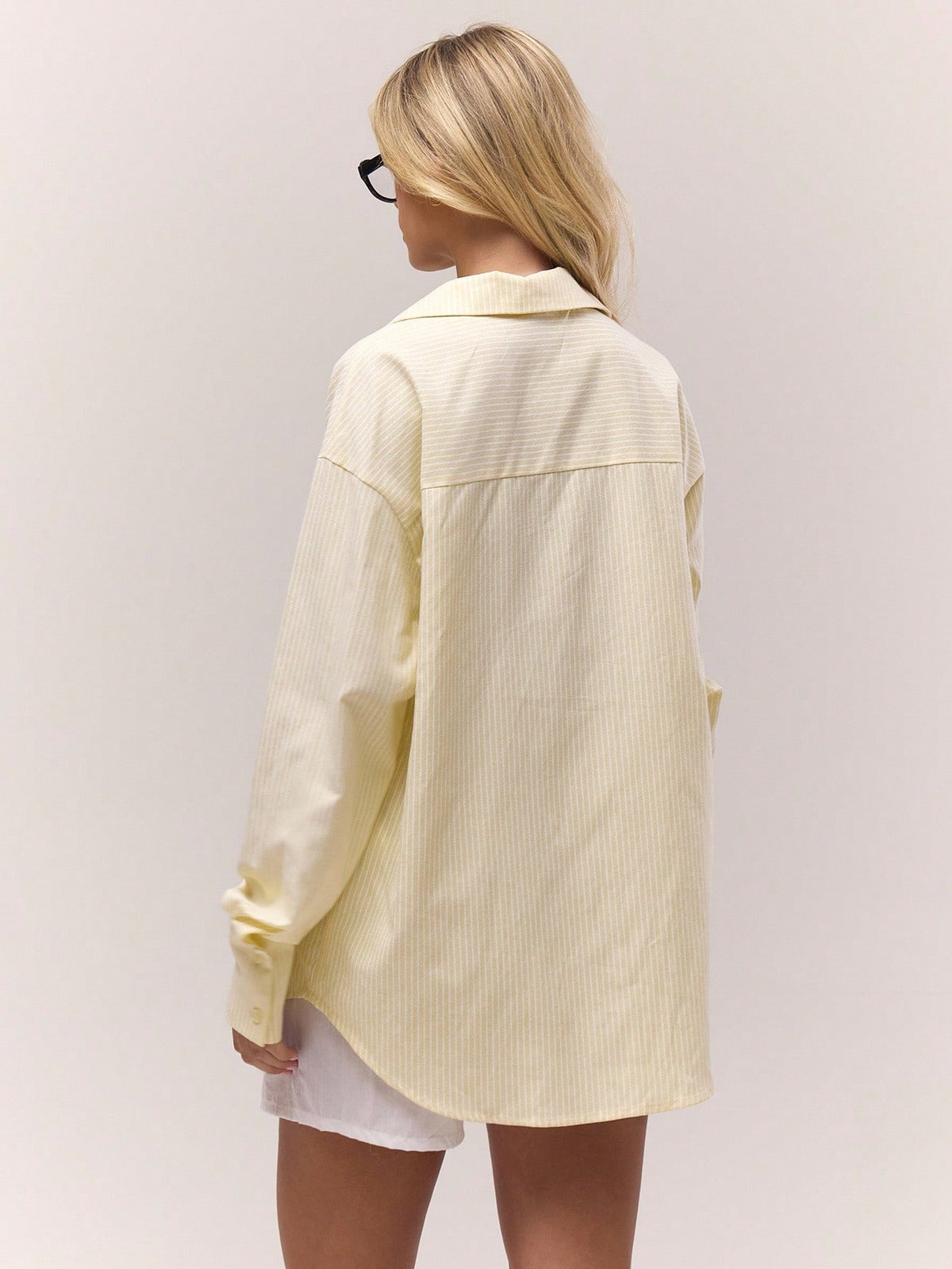 MUSERA Oversized Pinstripe Button Down Long Line Butter Yellow Top Old Money Cute Country Cottage Core Clean Girl Night In Casual Elegant Summer Holiday