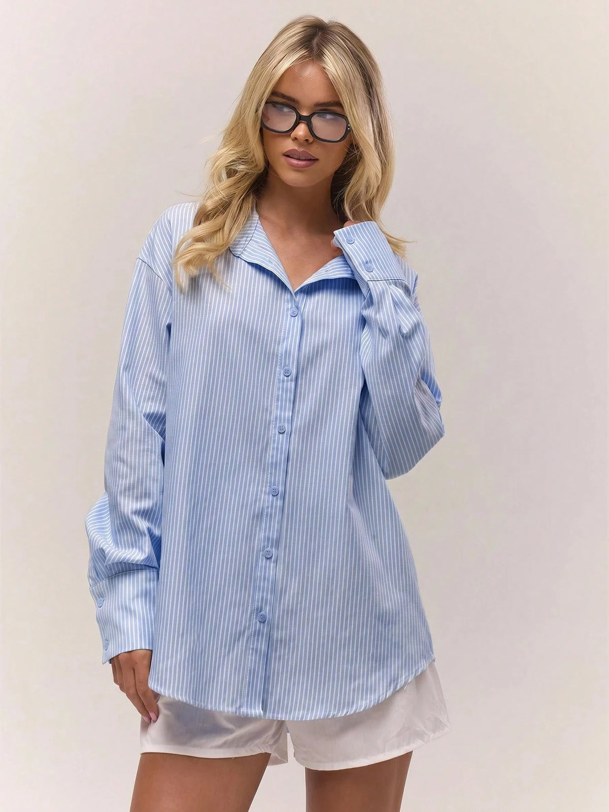 MUSERA Oversized Pinstripe Button Down Long Line Butter Yellow Top Old Money Cute Country Cottage Core Clean Girl Night In Casual Elegant Summer Holiday