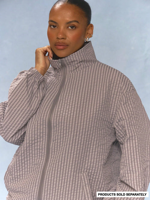 MUSERA Plus Size Striped Funnel Neck Jacket Vacation Holiday Elegant Girly Everyday Cute Soft Social Fall