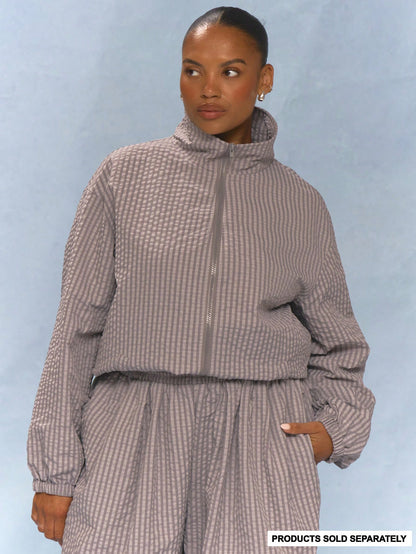 MUSERA Plus Size Striped Funnel Neck Jacket Vacation Holiday Elegant Girly Everyday Cute Soft Social Fall