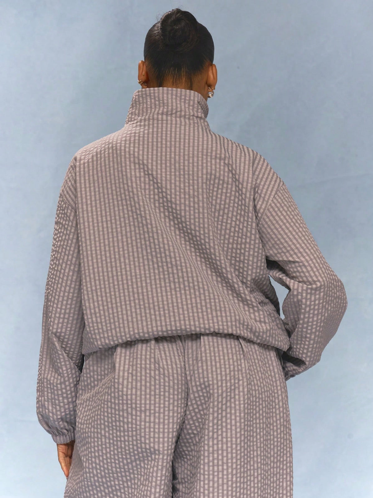 MUSERA Plus Size Striped Funnel Neck Jacket Vacation Holiday Elegant Girly Everyday Cute Soft Social Fall