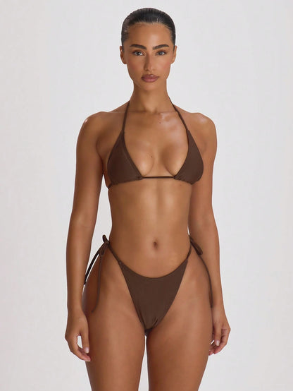Musera Resort Micro Triangle Halterneck Tie Bikini Top Swim Vacation Holiday Summer Travel Beachwear Basics Solid Colour Swimwear Resort Core