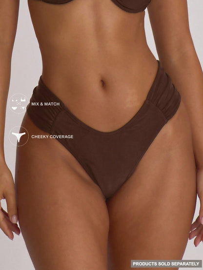 Musera Resort Ruched Side Cheeky Fit Bikini Bottoms Swim Vacation Holiday Summer Travel Beachwear Basics Swimwear Solid Colour Resort Core