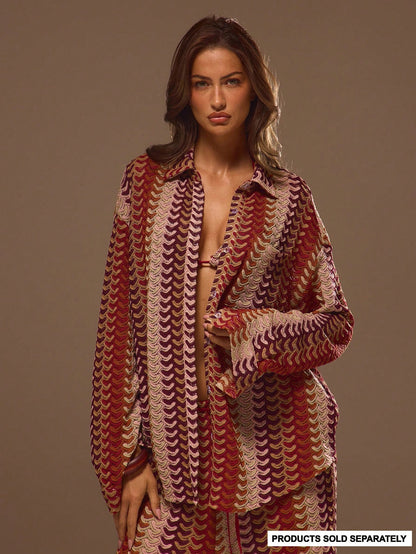 Musera Resort Textured Patterned Oversized Long Sleeve Kimono Boho Ibiza Cute Sexy Vacation Summer Beach Swimwear Cover Up Stripe Fall Holiday Spring