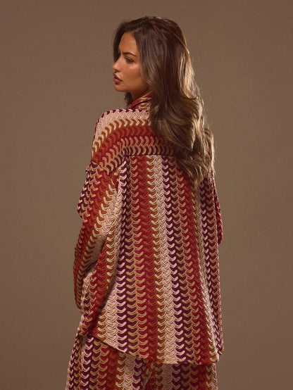 Musera Resort Textured Patterned Oversized Long Sleeve Kimono Boho Ibiza Cute Sexy Vacation Summer Beach Swimwear Cover Up Stripe Fall Holiday Spring
