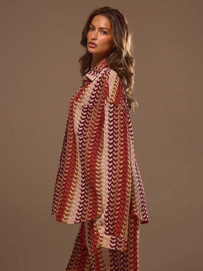 Musera Resort Textured Patterned Oversized Long Sleeve Kimono Boho Ibiza Cute Sexy Vacation Summer Beach Swimwear Cover Up Stripe Fall Holiday Spring