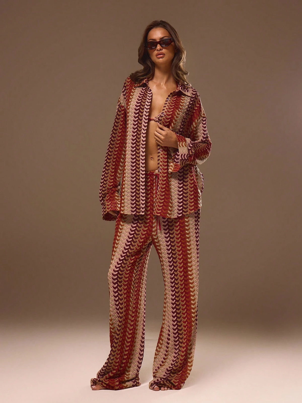 Musera Resort Textured Patterned Oversized Long Sleeve Kimono Boho Ibiza Cute Sexy Vacation Summer Beach Swimwear Cover Up Stripe Fall Holiday Spring