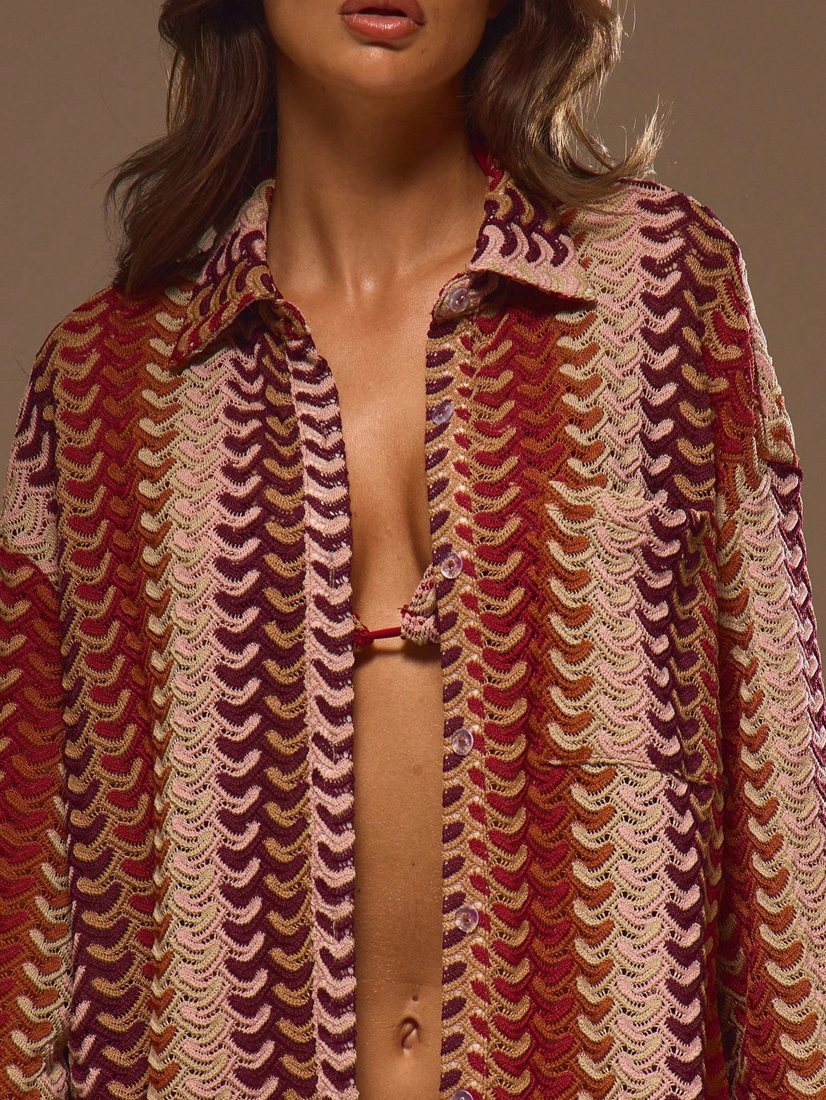 Musera Resort Textured Patterned Oversized Long Sleeve Kimono Boho Ibiza Cute Sexy Vacation Summer Beach Swimwear Cover Up Stripe Fall Holiday Spring
