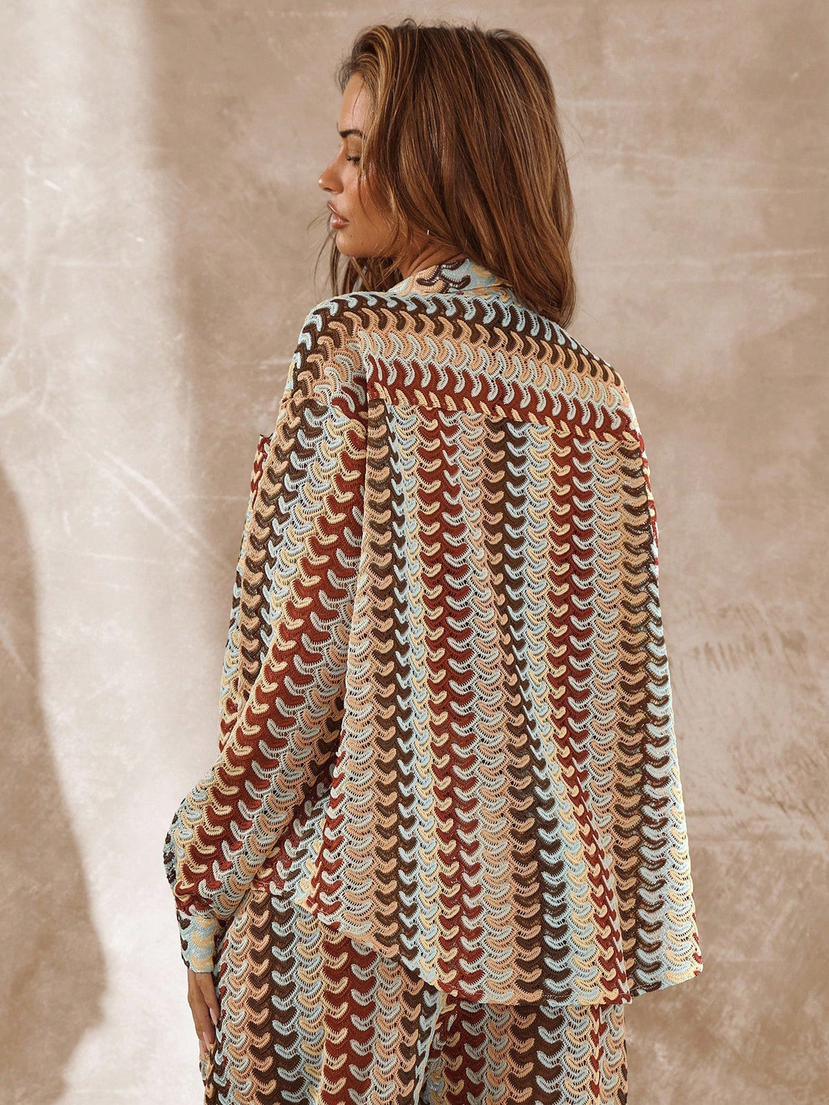Musera Resort Textured Patterned Oversized Long Sleeve Kimono Boho Ibiza Cute Sexy Vacation Summer Beach Swimwear Cover Up Stripe Fall Holiday Spring