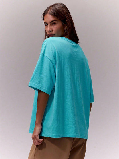 MUSERA Soft Oversized Crew Neck T Shirt Casual Capsule Wardrobe Everyday Oversized Tee Airport Fall Back To School Autumn Winter Teal Blue Lake Blue Aqua