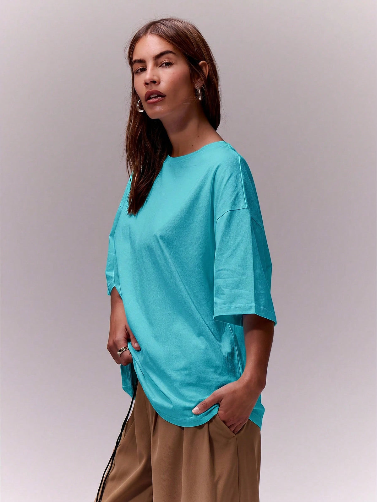 MUSERA Soft Oversized Crew Neck T Shirt Casual Capsule Wardrobe Everyday Oversized Tee Airport Fall Back To School Autumn Winter Teal Blue Lake Blue Aqua