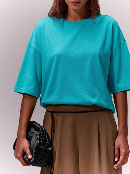 MUSERA Soft Oversized Crew Neck T Shirt Casual Capsule Wardrobe Everyday Oversized Tee Airport Fall Back To School Autumn Winter Teal Blue Lake Blue Aqua