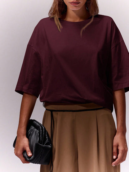 MUSERA Soft Oversized Crew Neck T-Shirt Oversized Tee Airport Holiday Festival,Elegant Spring Summer Casual
