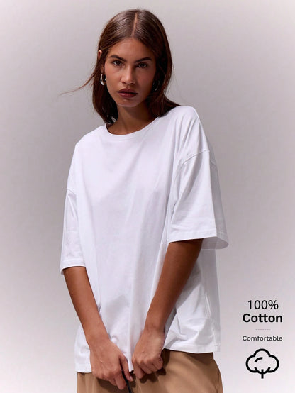 MUSERA Soft Oversized Crew Neck T-Shirt Oversized Tee Airport Holiday Festival,Elegant Spring Summer Casual