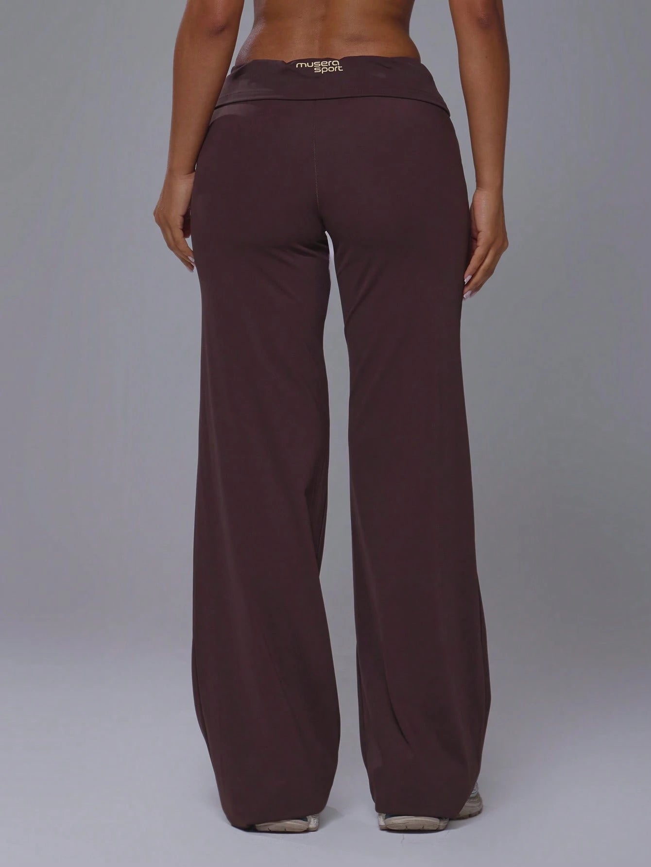 Musera Sport Fold Over Waist 3 Side Stripe Fitted Wide Leg Low Rise Soft Touch Active Trouser Coord Bottoms Only Sport Workout Gym Cute Pilates Fitness Daily