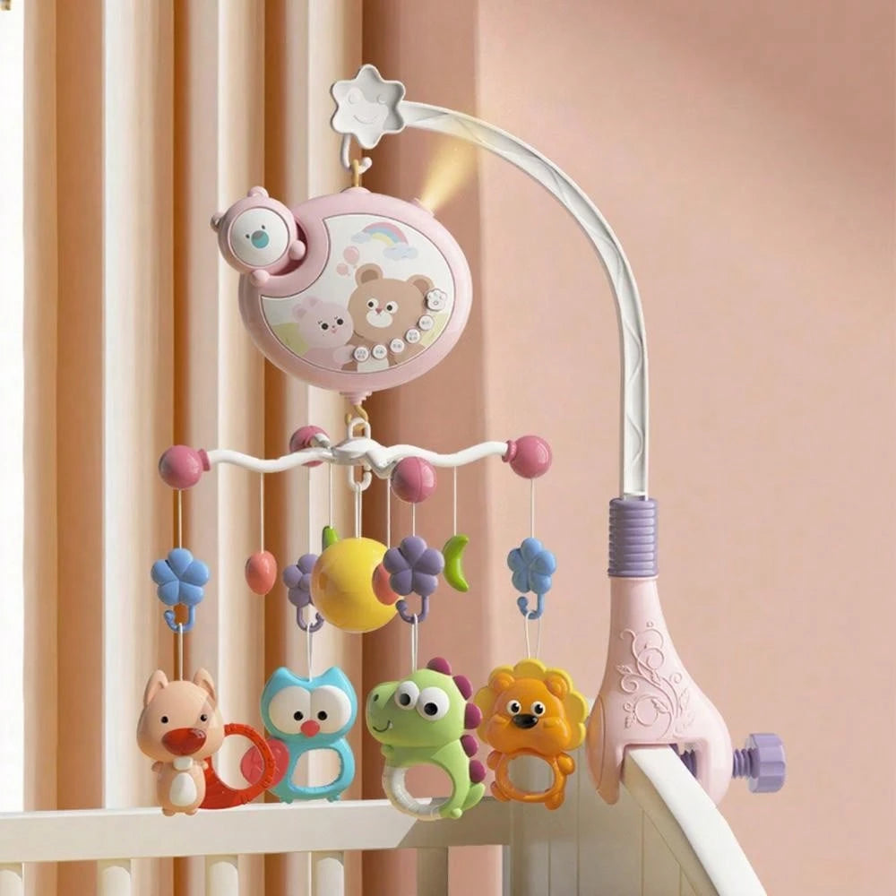 Musical Baby Crib Mobile 360° Rotating Bed Bell With Cute Animal Teether Rattles, Lullaby Music Box Newborn Crib Hanging Toy