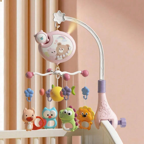 Musical Baby Crib Mobile 360° Rotating Bed Bell With Cute Animal Teether Rattles, Lullaby Music Box Newborn Crib Hanging Toy