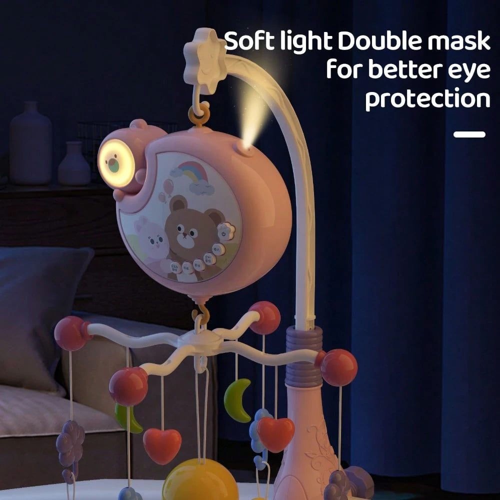 Musical Baby Crib Mobile 360° Rotating Bed Bell With Cute Animal Teether Rattles, Lullaby Music Box Newborn Crib Hanging Toy