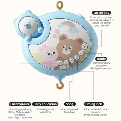 Musical Baby Crib Mobile 360° Rotating Bed Bell With Cute Animal Teether Rattles, Lullaby Music Box Newborn Crib Hanging Toy