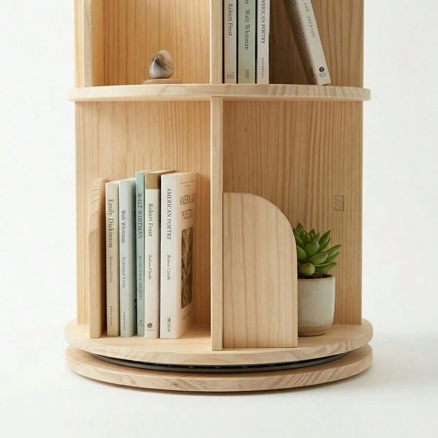 Natural 5 Tier Rotating Bookshelf, 360° Spinning Round Floor Standing Bookcase, Wooden Storage Display Shelf For Bedroom, Living Room & Home Office