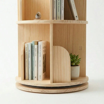 Natural 5 Tier Rotating Bookshelf, 360° Spinning Round Floor Standing Bookcase, Wooden Storage Display Shelf For Bedroom, Living Room & Home Office