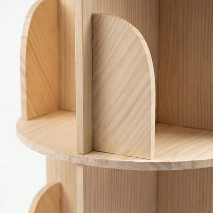 Natural 5 Tier Rotating Bookshelf, 360° Spinning Round Floor Standing Bookcase, Wooden Storage Display Shelf For Bedroom, Living Room & Home Office