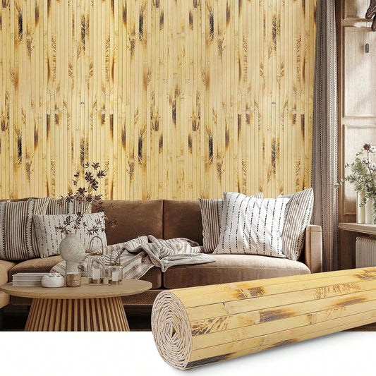 Natural Bamboo Wall Panel Roll Interior Decor Decorative Slat Wainscoting Living Room Bedroom 16 X 96 Light Burned