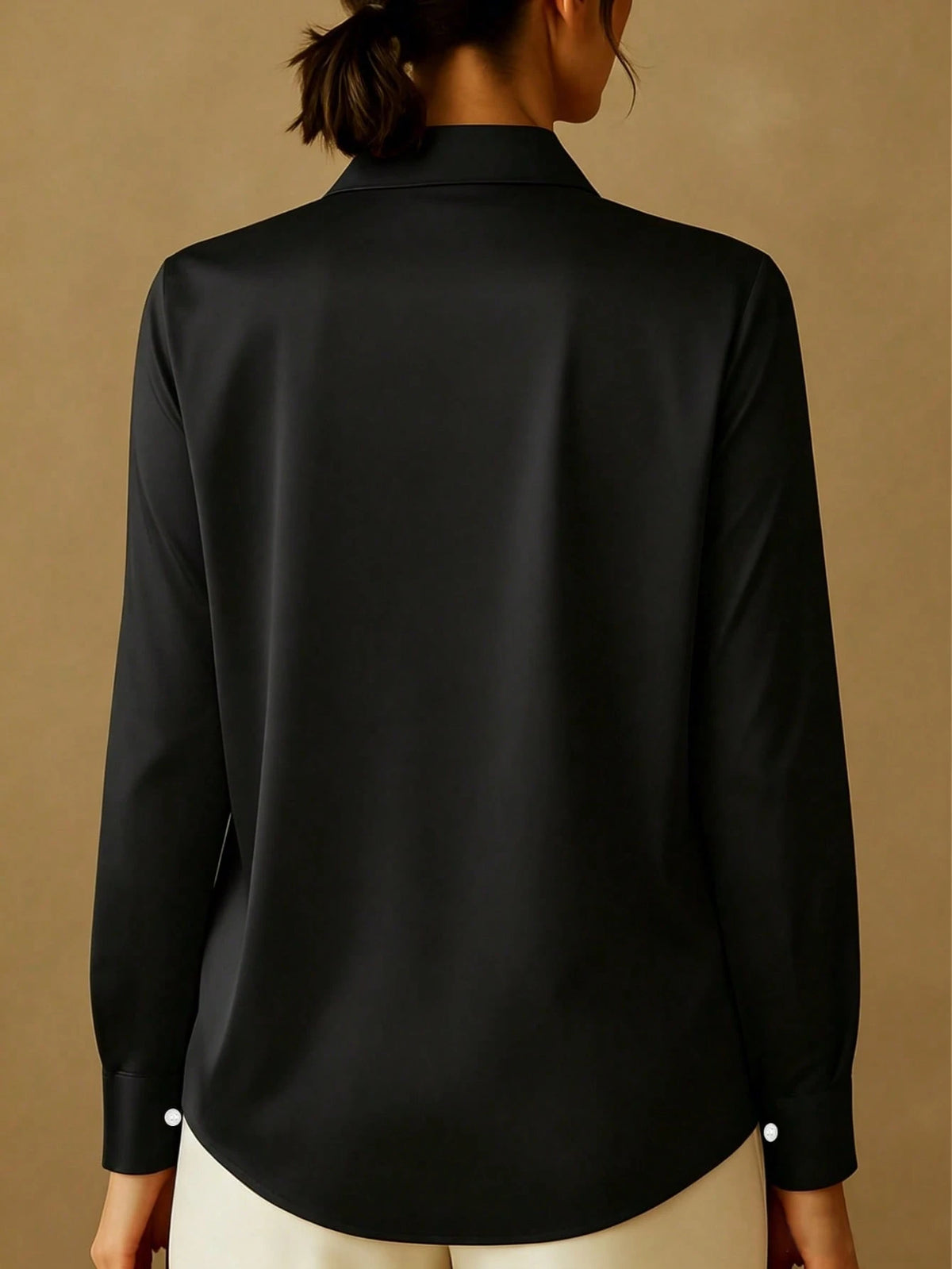 New Arrival Fashion Women's Casual Versatile Faux Pearl & Button Embellished Blouse White