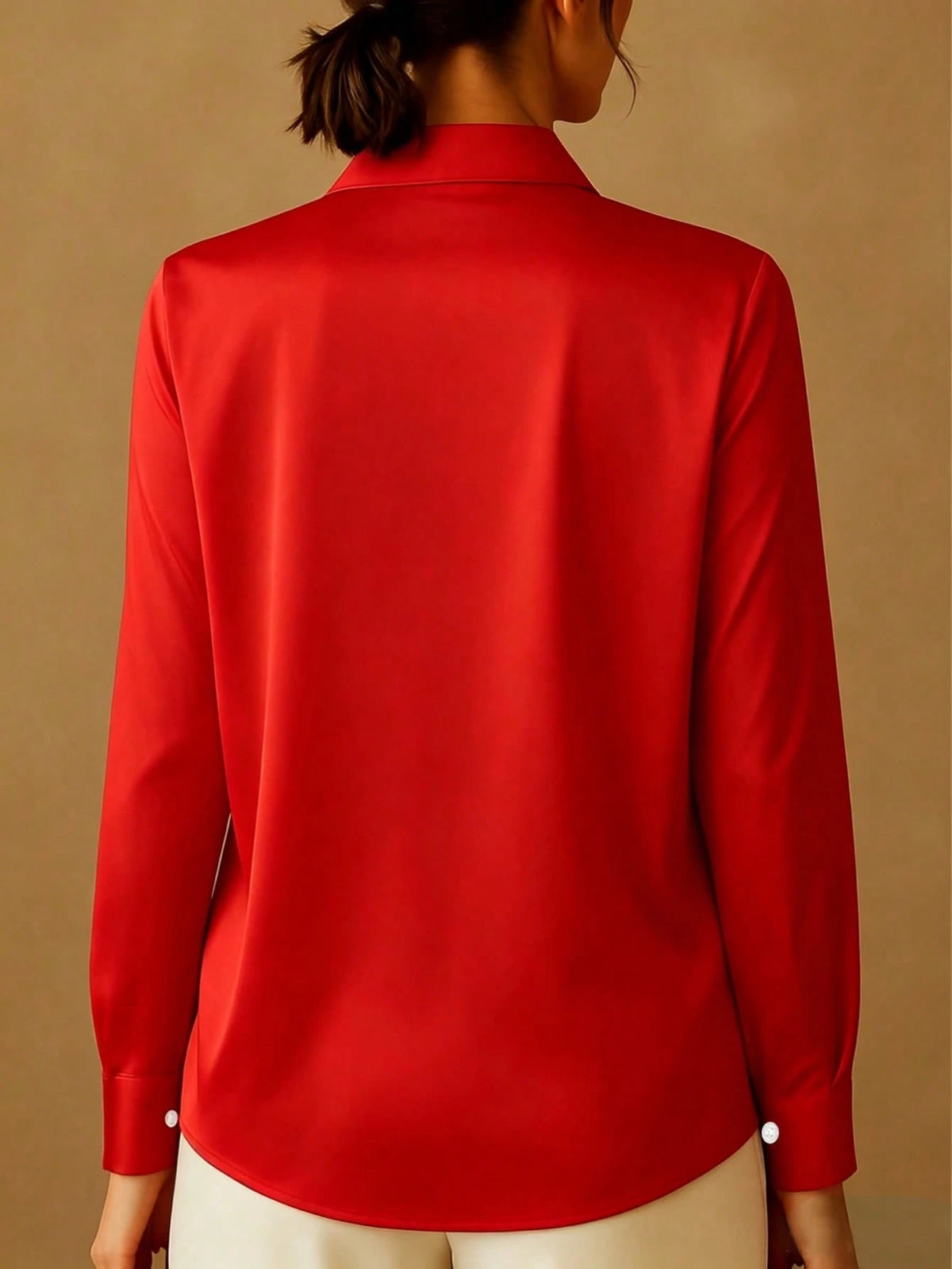 New Arrival Fashion Women's Casual Versatile Faux Pearl & Button Embellished Blouse White