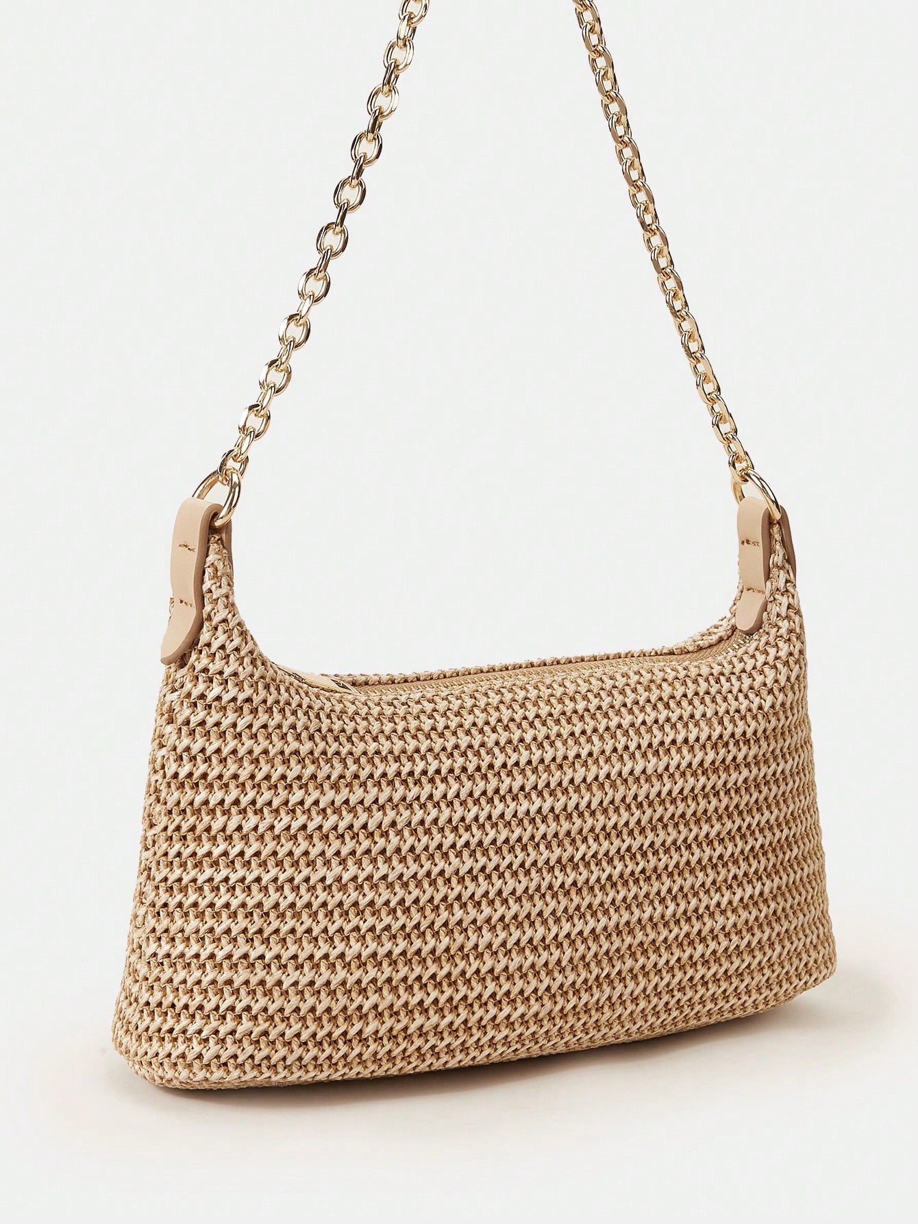 New Arrival Fashionable Bohemian Style Woven Rattan Bag With Chain Strap, Shoulder Bag, Suitable For Daily Casual, Vacation, Shopping And Outfit Matching, Tready Crescent Moon Bag For Women, Bohemian