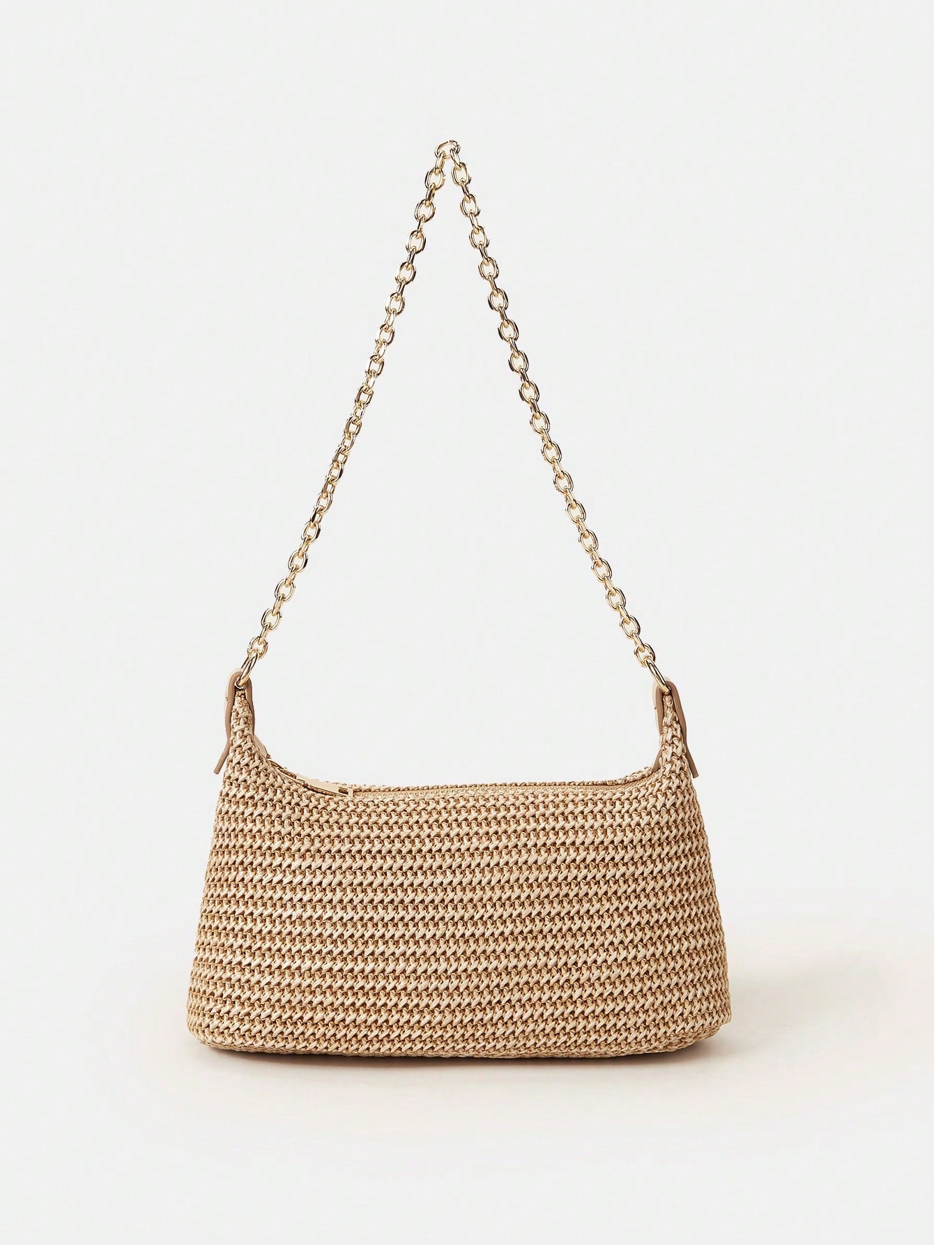 New Arrival Fashionable Bohemian Style Woven Rattan Bag With Chain Strap, Shoulder Bag, Suitable For Daily Casual, Vacation, Shopping And Outfit Matching, Tready Crescent Moon Bag For Women, Bohemian