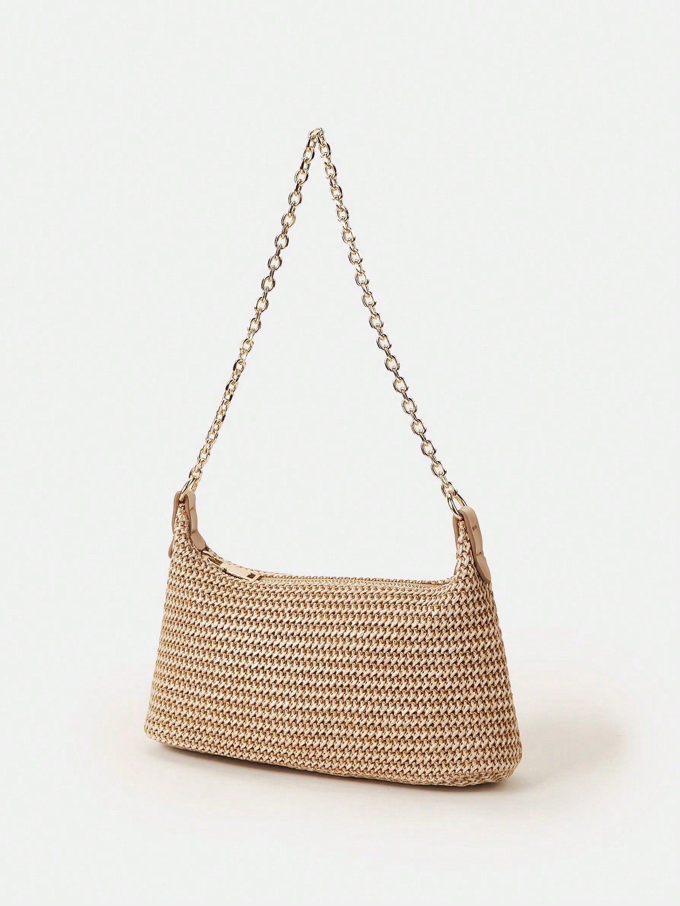 New Arrival Fashionable Bohemian Style Woven Rattan Bag With Chain Strap, Shoulder Bag, Suitable For Daily Casual, Vacation, Shopping And Outfit Matching, Tready Crescent Moon Bag For Women, Bohemian