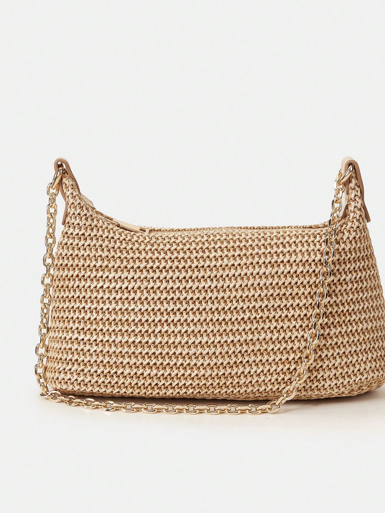 New Arrival Fashionable Bohemian Style Woven Rattan Bag With Chain Strap, Shoulder Bag, Suitable For Daily Casual, Vacation, Shopping And Outfit Matching, Tready Crescent Moon Bag For Women, Bohemian
