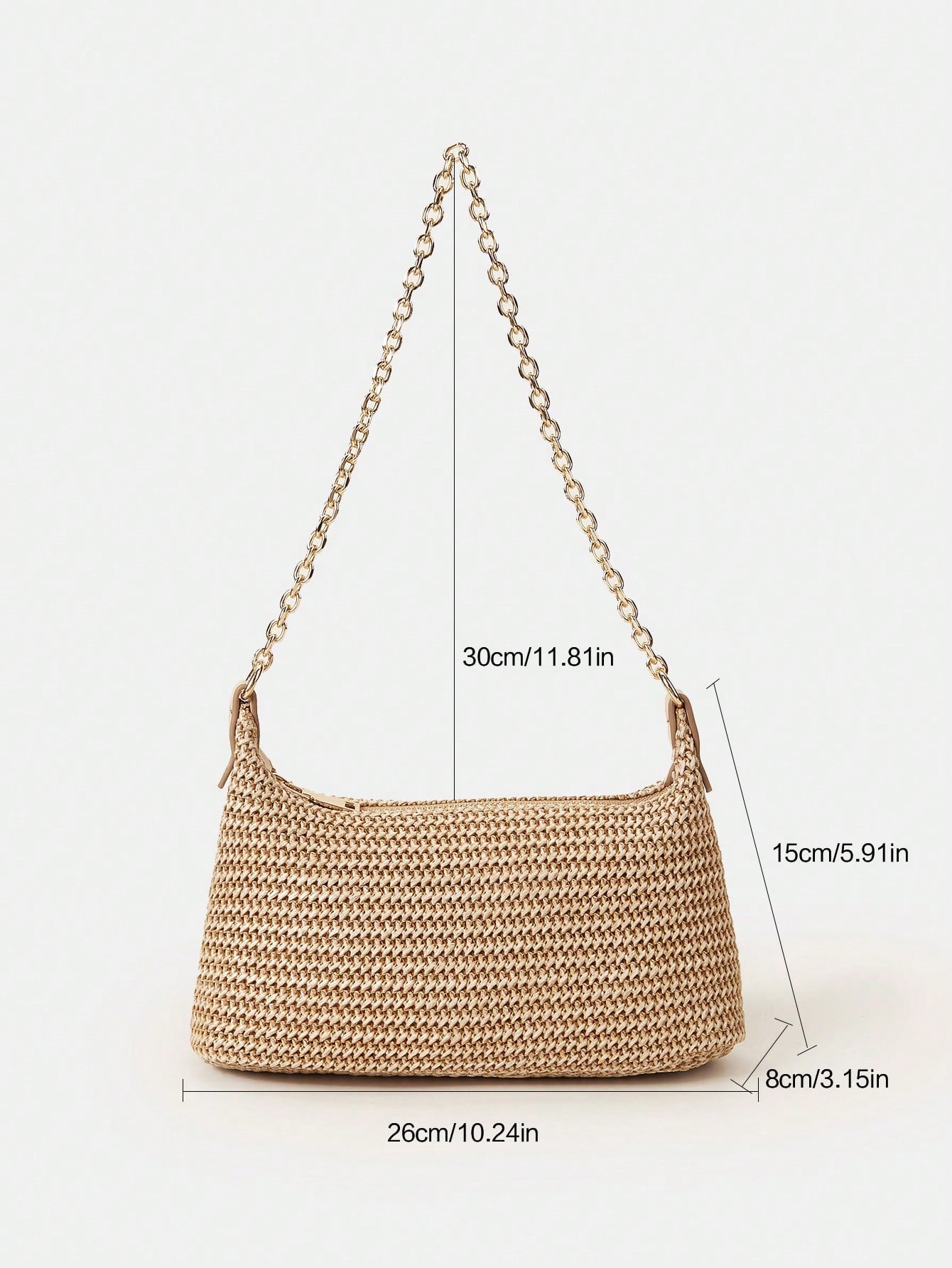 New Arrival Fashionable Bohemian Style Woven Rattan Bag With Chain Strap, Shoulder Bag, Suitable For Daily Casual, Vacation, Shopping And Outfit Matching, Tready Crescent Moon Bag For Women, Bohemian