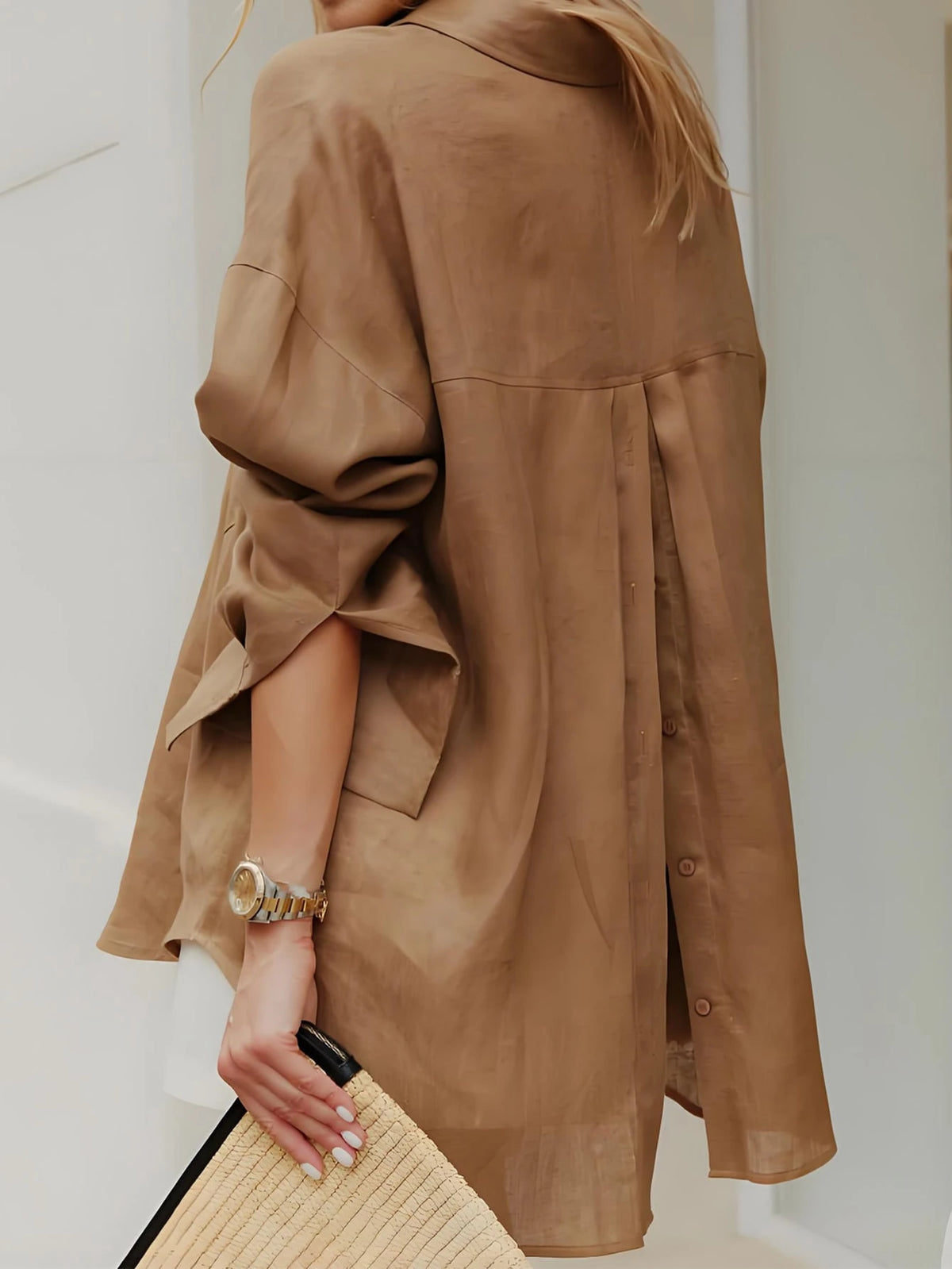 New Autumn Fashion Long Sleeve Button-Up Shirt, Elegant Blouse And Shirt For Women Spring Pink