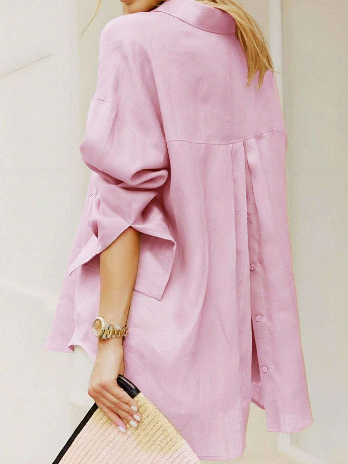 New Autumn Fashion Long Sleeve Button-Up Shirt, Elegant Blouse And Shirt For Women Spring Pink