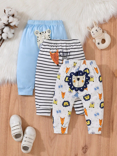 New Baby Boy And Girl Cute Baby Boy Pants Cartoon Animal Print Trousers Pack Of Three