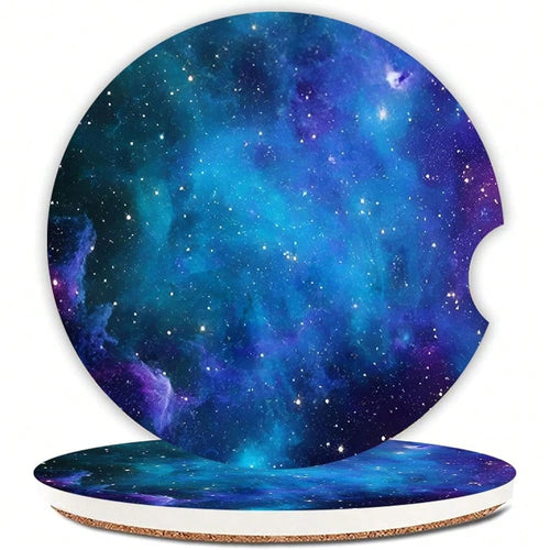 NEW- Car Coasters Pack Of 2,Nebula Galaxy Ceramic Cup Holders Car Coasters,Keep Cup Holders Clean And Dry,Drink Cup Car Holder Coasters With A Finger Notch