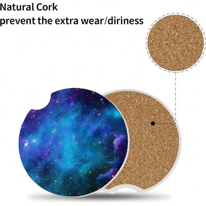NEW- Car Coasters Pack Of 2,Nebula Galaxy Ceramic Cup Holders Car Coasters,Keep Cup Holders Clean And Dry,Drink Cup Car Holder Coasters With A Finger Notch