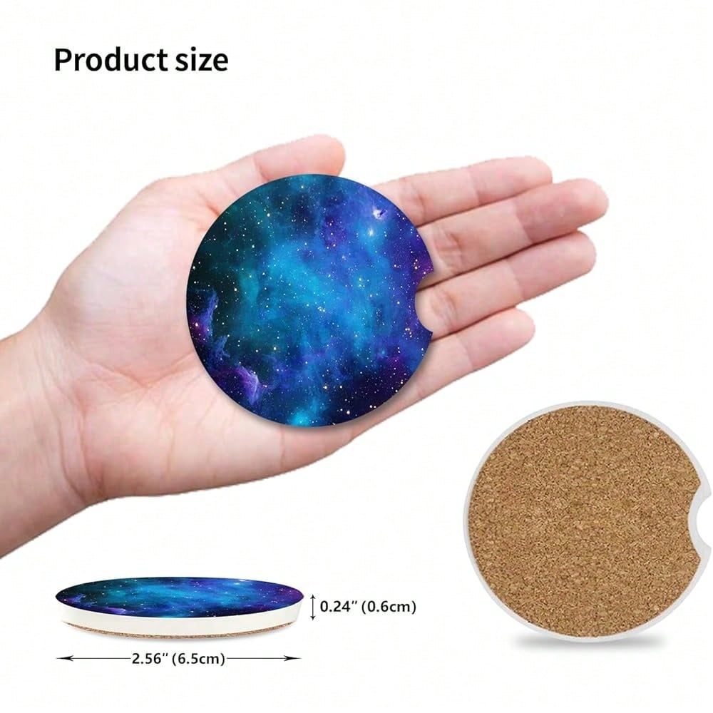 NEW- Car Coasters Pack Of 2,Nebula Galaxy Ceramic Cup Holders Car Coasters,Keep Cup Holders Clean And Dry,Drink Cup Car Holder Coasters With A Finger Notch
