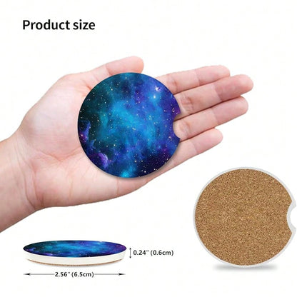 NEW- Car Coasters Pack Of 2,Nebula Galaxy Ceramic Cup Holders Car Coasters,Keep Cup Holders Clean And Dry,Drink Cup Car Holder Coasters With A Finger Notch