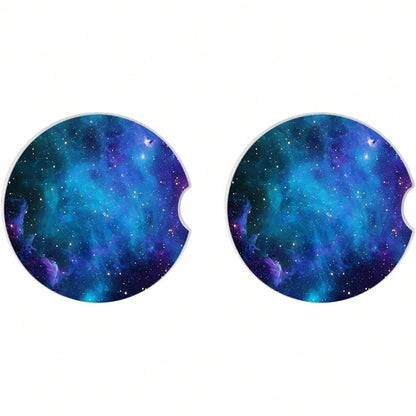 NEW- Car Coasters Pack Of 2,Nebula Galaxy Ceramic Cup Holders Car Coasters,Keep Cup Holders Clean And Dry,Drink Cup Car Holder Coasters With A Finger Notch