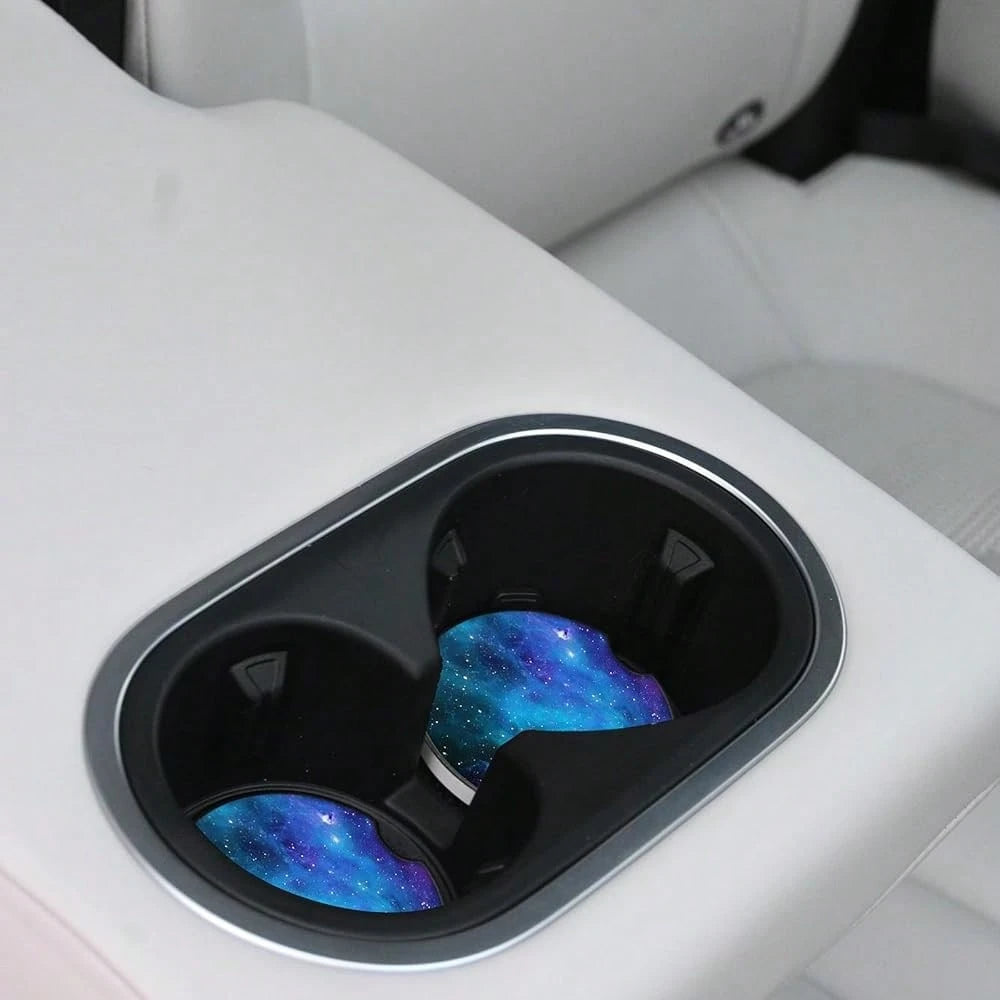 NEW- Car Coasters Pack Of 2,Nebula Galaxy Ceramic Cup Holders Car Coasters,Keep Cup Holders Clean And Dry,Drink Cup Car Holder Coasters With A Finger Notch