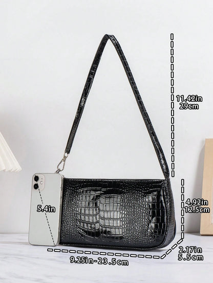 New Crocodile Embossed Women's Shoulder Bag, Underarm Bag, Casual Shopping Versatile Handbag