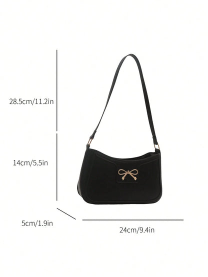 New Fashion Casual Women's PU Solid Black/Khaki/Camel Bow Metal Decor Underarm Coin Purse Makeup Bag, Fashionable Bow Purse For Women