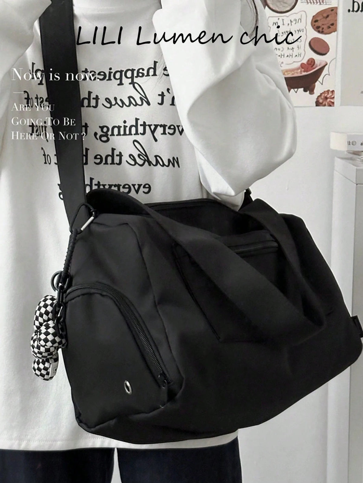 New Fashion Classic Solid Color, Large Capacity Multi-Pocket, With Earphone, Lightweight And Portable Design, One Shoulder Bag Suitable For Outdoor Travel And Short Trips, Bag Length 14.96in Width 8.6