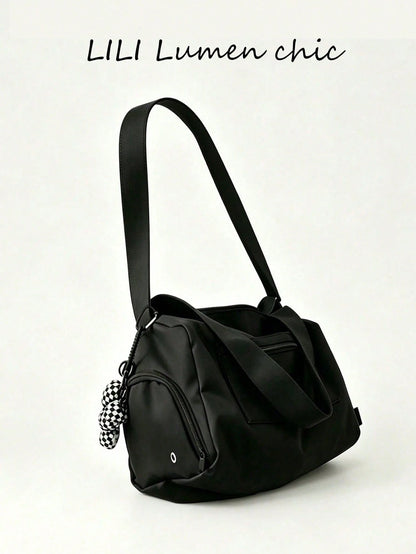 New Fashion Classic Solid Color, Large Capacity Multi-Pocket, With Earphone, Lightweight And Portable Design, One Shoulder Bag Suitable For Outdoor Travel And Short Trips, Bag Length 14.96in Width 8.6